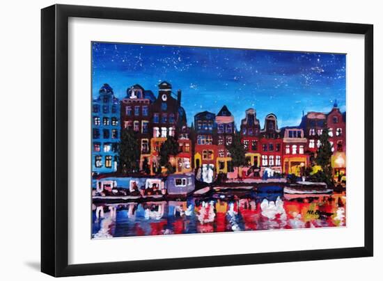 Amsterdam Skyline with Canal at Night-Martina Bleichner-Framed Premium Giclee Print