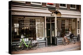 Amsterdam Storefront with Bikes-Erin Berzel-Stretched Canvas