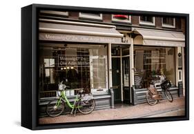 Amsterdam Storefront with Bikes-Erin Berzel-Framed Stretched Canvas