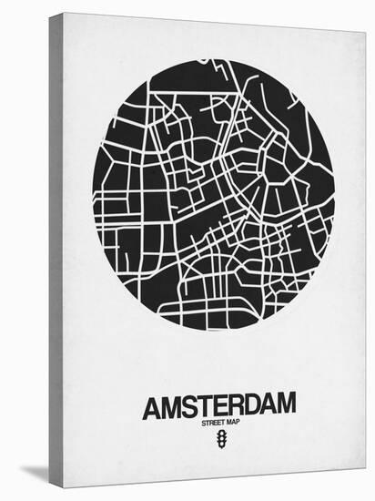 Amsterdam Street Map Black and White-NaxArt-Stretched Canvas