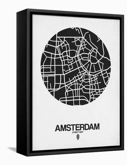 Amsterdam Street Map Black and White-NaxArt-Framed Stretched Canvas