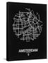 Amsterdam Street Map Black-NaxArt-Framed Stretched Canvas