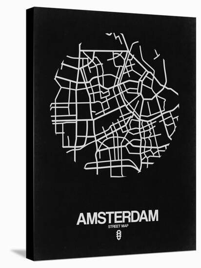 Amsterdam Street Map Black-NaxArt-Stretched Canvas