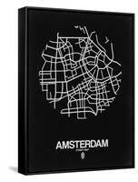 Amsterdam Street Map Black-NaxArt-Framed Stretched Canvas