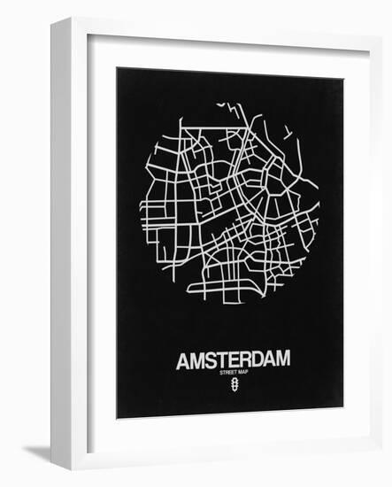 Amsterdam Street Map Black-NaxArt-Framed Art Print