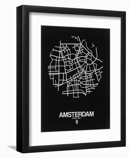 Amsterdam Street Map Black-NaxArt-Framed Art Print