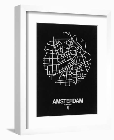 Amsterdam Street Map Black-NaxArt-Framed Art Print