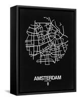 Amsterdam Street Map Black-NaxArt-Framed Stretched Canvas