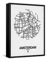 Amsterdam Street Map White-NaxArt-Framed Stretched Canvas