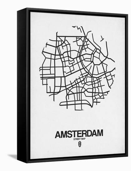 Amsterdam Street Map White-NaxArt-Framed Stretched Canvas