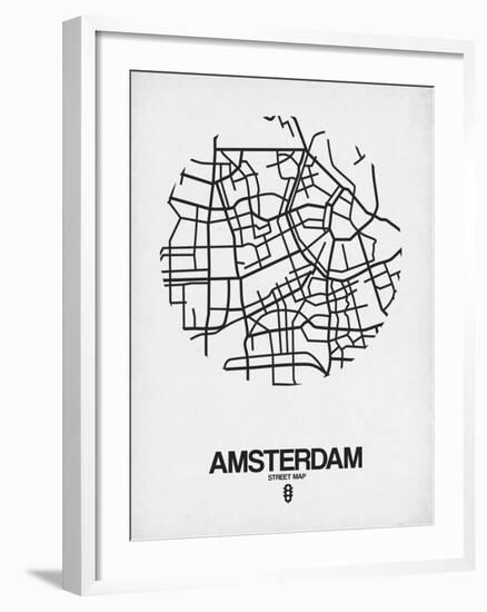 Amsterdam Street Map White-NaxArt-Framed Art Print