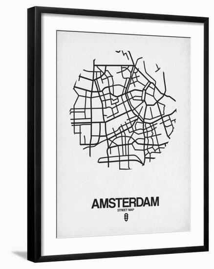 Amsterdam Street Map White-NaxArt-Framed Art Print