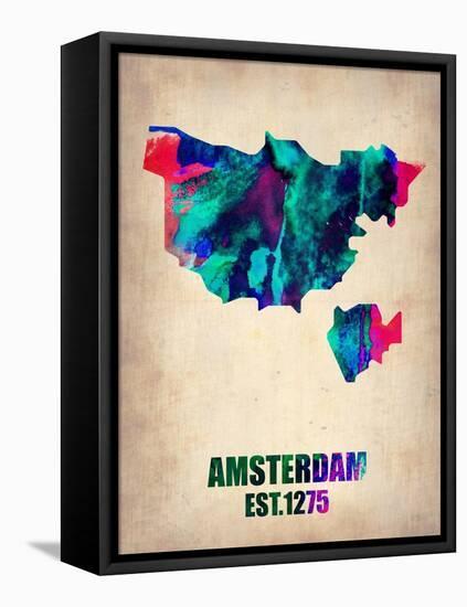 Amsterdam Watercolor Map-NaxArt-Framed Stretched Canvas