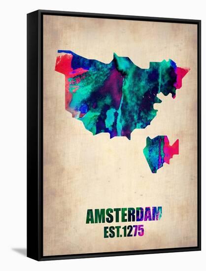 Amsterdam Watercolor Map-NaxArt-Framed Stretched Canvas