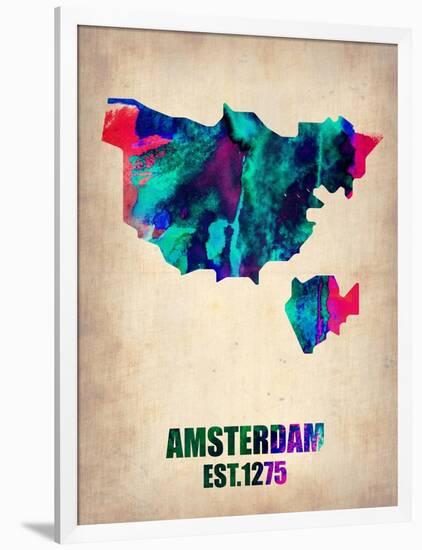 Amsterdam Watercolor Map-NaxArt-Framed Art Print