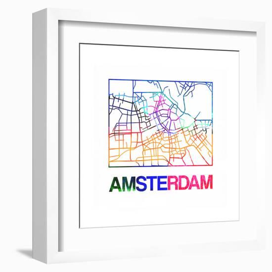 Amsterdam Watercolor Street Map-NaxArt-Framed Art Print