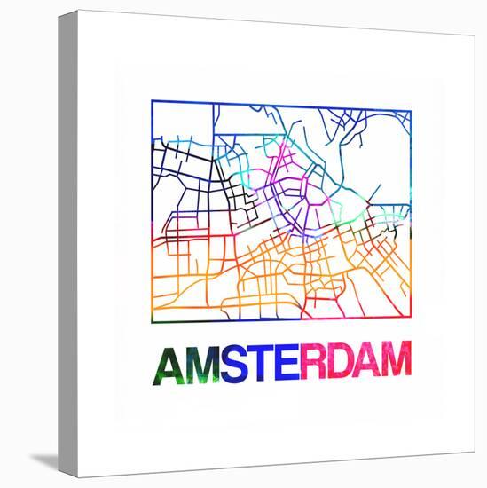 Amsterdam Watercolor Street Map-NaxArt-Stretched Canvas