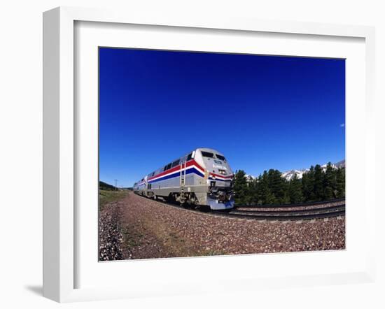 Amtrak Train at Marias Pass, Montana, USA-Chuck Haney-Framed Premium Photographic Print