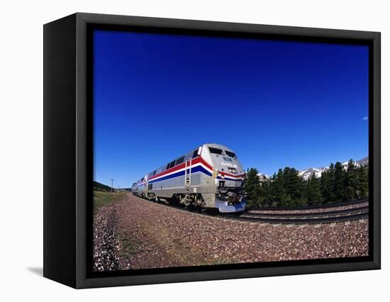 Amtrak Train at Marias Pass, Montana, USA-Chuck Haney-Framed Stretched Canvas