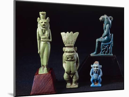 Amulets of Deities Sekhmet and Bes, Enamelled Clay-null-Mounted Giclee Print