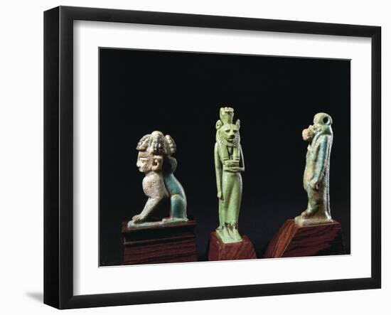 Amulets of the Goddess Thueris Sekhmet and of the Sphynx with the Nubian Crown, Enamelled Clay-null-Framed Giclee Print