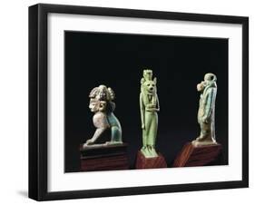 Amulets of the Goddess Thueris Sekhmet and of the Sphynx with the Nubian Crown, Enamelled Clay-null-Framed Giclee Print