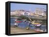 Amusement Park and Boats in Mouth of River Clwyd, Rhyl Town, Clywd, Wales, United Kingdom-Duncan Maxwell-Framed Stretched Canvas