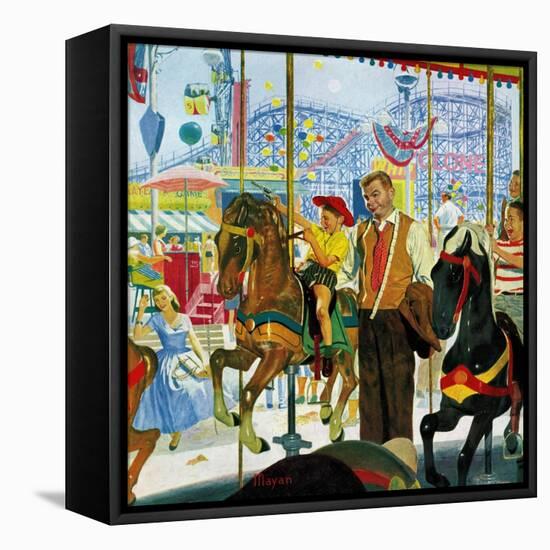 "Amusement Park Carousel", August 9, 1958-Earl Mayan-Framed Stretched Canvas