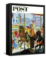 "Amusement Park Carousel" Saturday Evening Post Cover, August 9, 1958-Earl Mayan-Framed Stretched Canvas