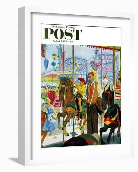 "Amusement Park Carousel" Saturday Evening Post Cover, August 9, 1958-Earl Mayan-Framed Giclee Print