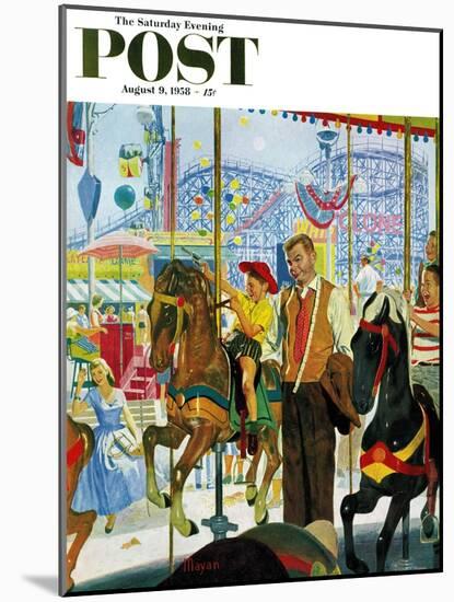 "Amusement Park Carousel" Saturday Evening Post Cover, August 9, 1958-Earl Mayan-Mounted Giclee Print