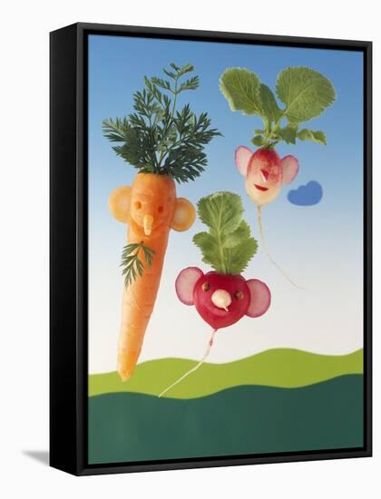 Amusing Carrot and Radish Figures-Ulrich Kerth-Framed Stretched Canvas
