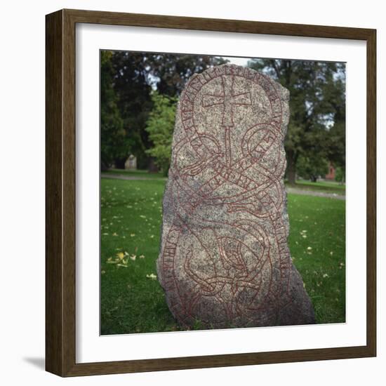 An 11th Century Viking Runestone from Lagga Parish, Uppsala, Sweden, Scandinavia, Europe-Christopher Rennie-Framed Photographic Print