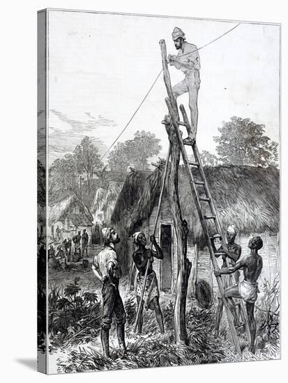 An 1874 Newpaper Engraving of the Ashanti War Showing Military Personnel Erecting a Telegraph Wire-null-Stretched Canvas