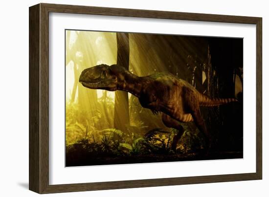 An Abelisaurus Moves Stealthily Though the Forest-null-Framed Art Print