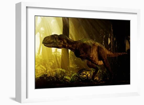 An Abelisaurus Moves Stealthily Though the Forest-null-Framed Art Print