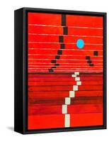 An Abstract Painting; Receding Stripes on a Red Background, with Floating Blue Circle.-null-Framed Stretched Canvas