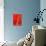 An Abstract Painting; Receding Stripes on a Red Background, with Floating Blue Circle.-null-Art Print displayed on a wall