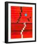 An Abstract Painting; Receding Stripes on a Red Background, with Floating Blue Circle.-null-Framed Art Print