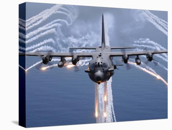 An AC-130H Gunship Aircraft Jettisons Flares As An Infrared Countermeasure-Stocktrek Images-Stretched Canvas