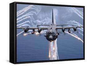 An AC-130H Gunship Aircraft Jettisons Flares As An Infrared Countermeasure-Stocktrek Images-Framed Stretched Canvas