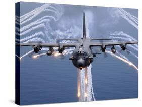 An AC-130H Gunship Aircraft Jettisons Flares As An Infrared Countermeasure-Stocktrek Images-Stretched Canvas