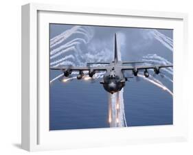 An AC-130H Gunship Aircraft Jettisons Flares As An Infrared Countermeasure-Stocktrek Images-Framed Photographic Print