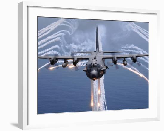 An AC-130H Gunship Aircraft Jettisons Flares As An Infrared Countermeasure-Stocktrek Images-Framed Photographic Print