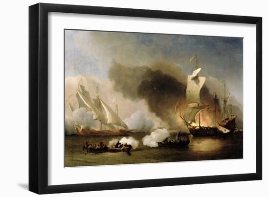 An Action Off the Barbary Coast with Galleys and English Ships, c.1695-Willem Van De, The Younger Velde-Framed Giclee Print