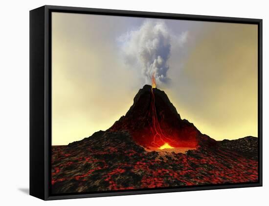 An Active Volcano Spews Out Hot Red Lava And Smoke-Stocktrek Images-Framed Stretched Canvas