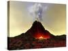 An Active Volcano Spews Out Hot Red Lava And Smoke-Stocktrek Images-Stretched Canvas