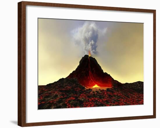An Active Volcano Spews Out Hot Red Lava And Smoke-Stocktrek Images-Framed Photographic Print