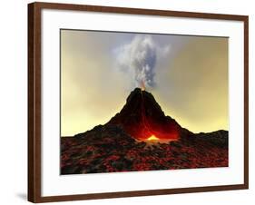 An Active Volcano Spews Out Hot Red Lava And Smoke-Stocktrek Images-Framed Photographic Print