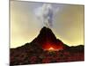An Active Volcano Spews Out Hot Red Lava And Smoke-Stocktrek Images-Mounted Photographic Print